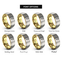 font options for inside engraving on gold & grey january carnation rings