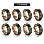 font options for inside engraving on gunmetal & rose gold january carnation rings