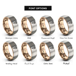 font options for inside engraving on rose gold & grey january carnation rings