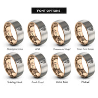 font options for inside engraving on rose gold & grey january carnation rings