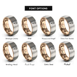 font options for inside engraving on rose gold & grey january carnation rings