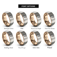 font options for inside engraving on rose gold & grey january carnation rings