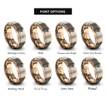 font options for inside engraving on rose gold january carnation rings