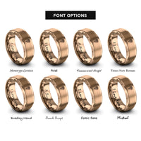 font options for inside engraving on rose gold january carnation rings