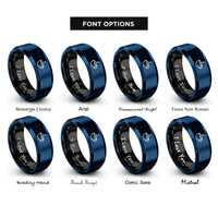 font options for inside engraving on black & blue java rings