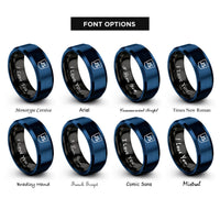 font options for inside engraving on black & blue javascript rings