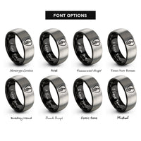 font options for inside engraving on black & gray jazz clef rings