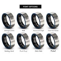 font options for inside engraving on black & blue & grey jellyfish rings