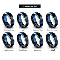 font options for inside engraving on blue & silver jersey 8 rings