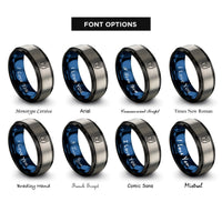 font options for inside engraving on black & blue & silver jersey shield rings