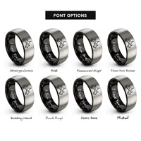 font options for inside engraving on black & grey jet formation rings