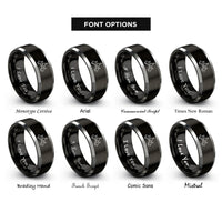 font options for inside engraving on black & grey jet formation rings
