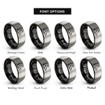 font options for inside engraving on black & grey jetty rocks wave rings