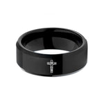 engraved jewelry for her – black tungsten crucifix wedding band