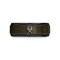 tungsten ring present set – gunmetal & black tungsten directors chair wedding band