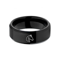 women's promise ring set – black tungsten quarter horse wedding band