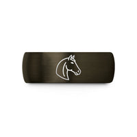 present sets for her – gunmetal & black tungsten quarter horse wedding band