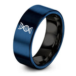 engraved rings for men – black & blue tungsten rna strand ring