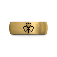 engraved rings for her – gold & grey tungsten shamrock ireland wedding band