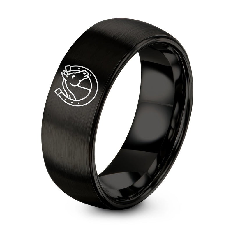 Arabian Silhouette Horseshoe – Tungsten Wedding Band, 8 mm, Black Comfort-Fit Unisex