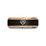 wedding bands for couples – black & rose gold tungsten celtic heart knot wedding band