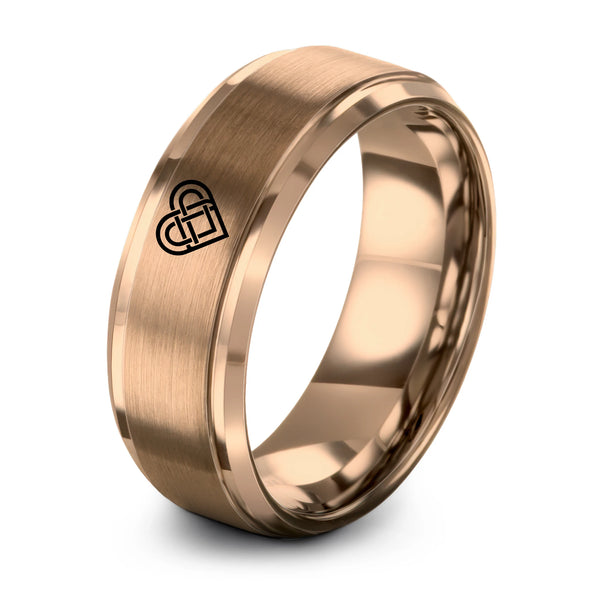 Celtic Heart Knot – Tungsten Wedding Band, 8 mm, Rose Gold Comfort-Fit Unisex