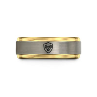 custom engraved jewelry presents – black & gold & silver tungsten shield dumbbell star wedding band