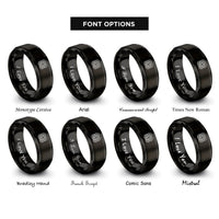 font options for inside engraving on black josephine love knot rings