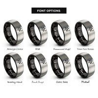 font options for inside engraving on black & grey joshua moon rings