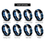 font options for inside engraving on blue & silver joystick rings