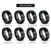font options for inside engraving on gunmetal & blue joystick rings