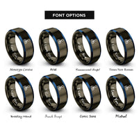font options for inside engraving on gunmetal & blue joystick rings