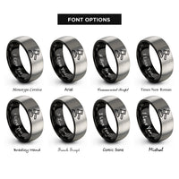 font options for inside engraving on black & gray judges gavel rings