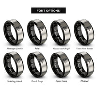 font options for inside engraving on black & gray judges gavel rings