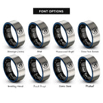 font options for inside engraving on black & blue & gray judo kanji circle rings