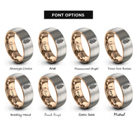 font options for inside engraving on rose gold & grey july larkspur rings