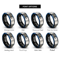 font options for inside engraving on black & blue & silver jump rope coiled rings