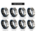 font options for inside engraving on black & blue & grey jump rope coiled rings
