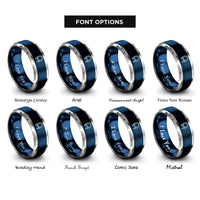 font options for inside engraving on blue & gray jump rope coiled rings