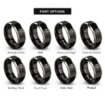 font options for inside engraving on black & gray jumper cables rings