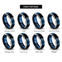font options for inside engraving on blue & silver jumping dolphin wave rings