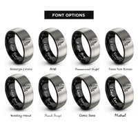 font options for inside engraving on black & gray junk rig wave rings