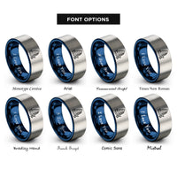 font options for inside engraving on blue & grey junk rig wave rings