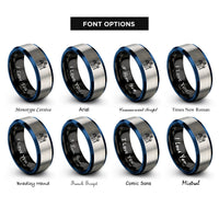 font options for inside engraving on black & blue & grey justice rings