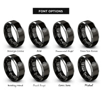 font options for inside engraving on black & grey kali yantra rings
