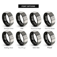 font options for inside engraving on black & silver kama rings