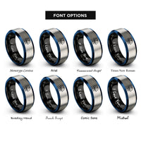 font options for inside engraving on black & blue & gray karate gi rings