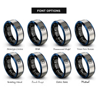 font options for inside engraving on black & blue & silver karate kanji circle rings