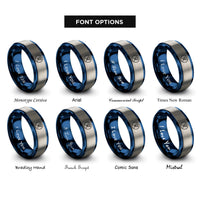 font options for inside engraving on blue & grey karate kanji circle rings