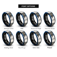 font options for inside engraving on black & blue & gray kart racer rings